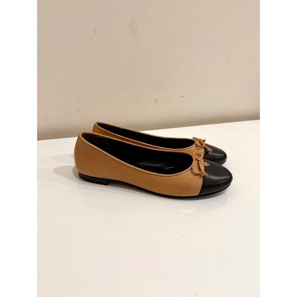 Tory Burch Nappa Leather Bow Cap-Toe Ballet Flats Ginger Black Women's Size US 7 - Picture 4 of 7